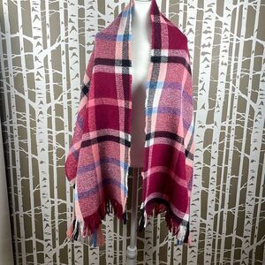 Plaid Oversized Fringe Trim Scarf Shawl Wrap